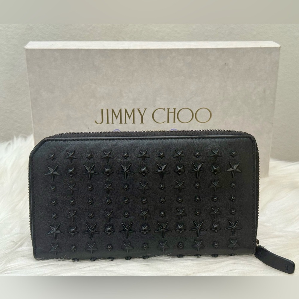 Jimmy Choo Carnaby Star Studded Leather Zip Around Long Wallet